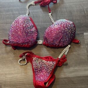 Competition Red and Purple Rhinestone Bikini Set